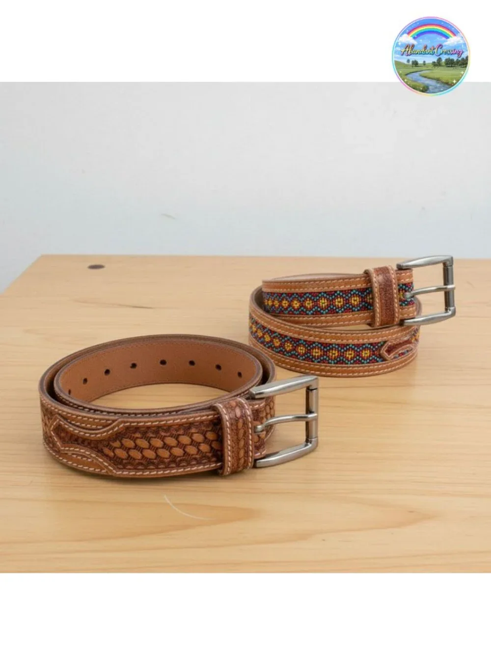 Full Grain Leather Western Belt Men Handmade Beaded Tooled Cowboy Belt 1.5 in